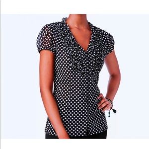 INC Navy Blue Polka Dot Ruffle Blouse Sz S